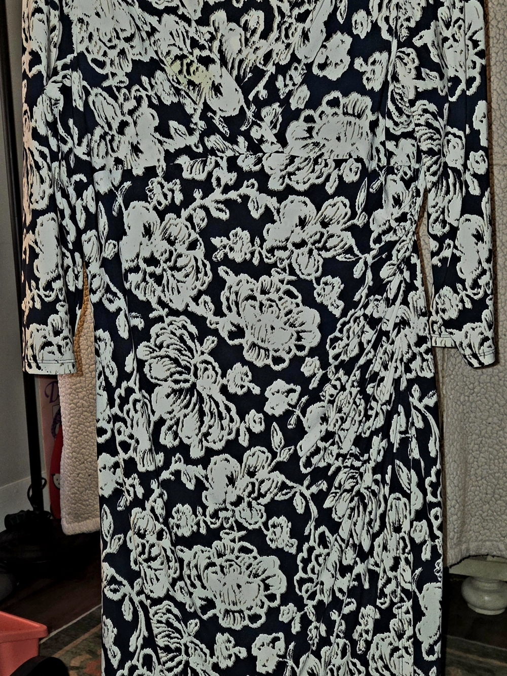 Lauren Ralph Lauren Floral Matte Jersey Dress Black Cream Size 16